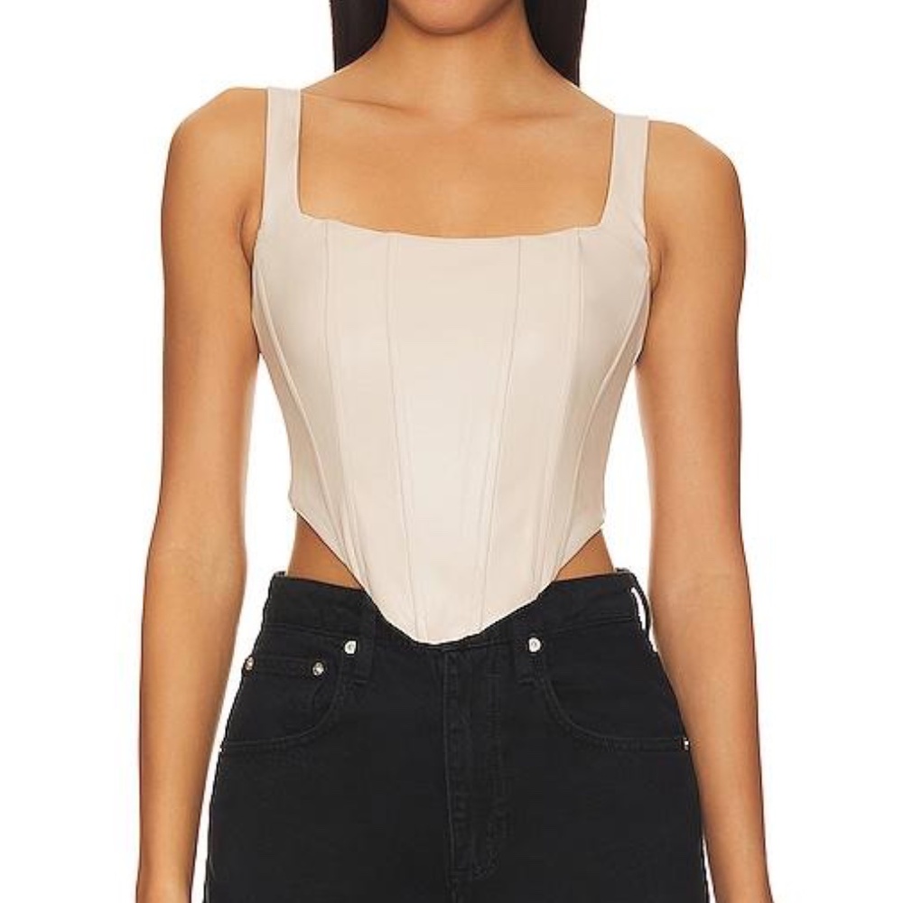 REMI x REVOLVE Ali Faux Leather Corset Top in Cream